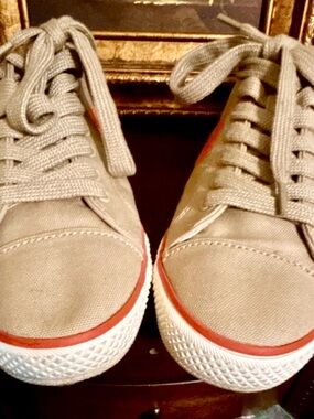 Neutral Canvas Sneakers with Soft Coral Accents